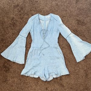 NEW Linen Lace Up Romper with Bell Sleeves